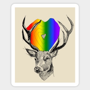 Stag deer with pride heart. Feel the rainbow Magnet